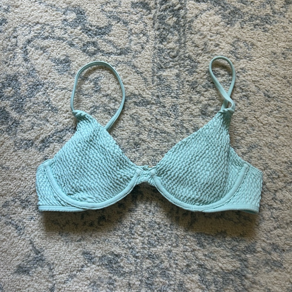 Hollister Crinkled Aquamarine Bikini Top with Underwire Support